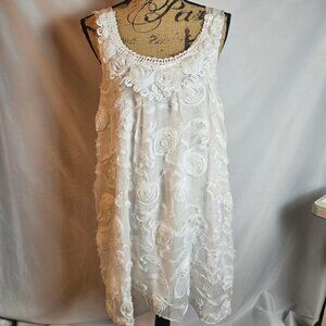 Pretty Angel White Gauzy Babydoll Slip Dress with Rosettes L